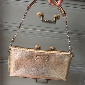 Kate Spade Gold Shoulder Bag with Chain Strap and Metallic Sheen